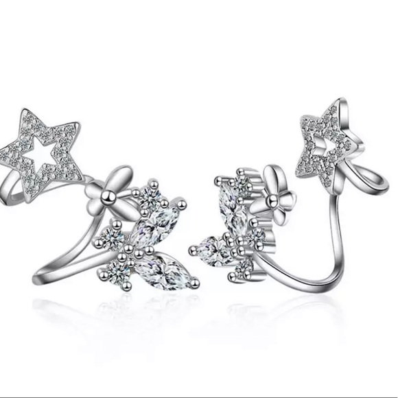 925 Silver CZ Butterflies and Stars Wrap Earrings - Picture 2 of 5